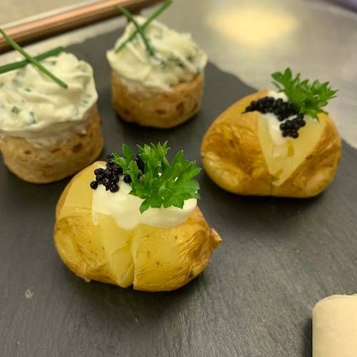 Baby Baked Potatoes with Soured Cream & Caviar