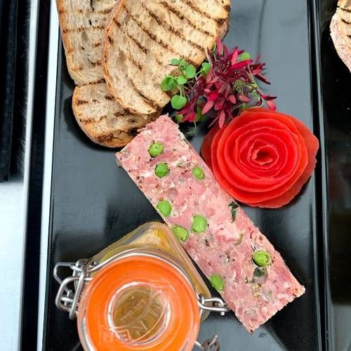 Ham hock & pea terrine with Piccalilli & toasted sough dough